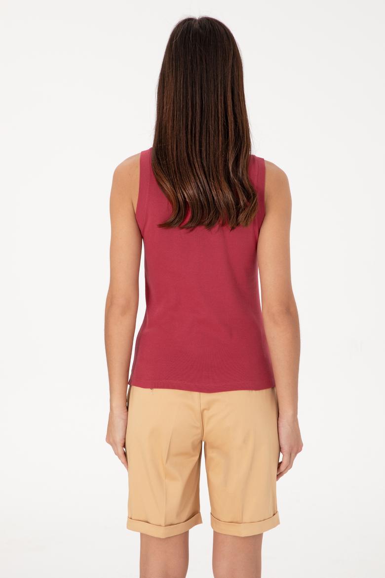 Kadın Vişne Kolsuz Bisiklet Yaka Basic Tişört - 50305841063