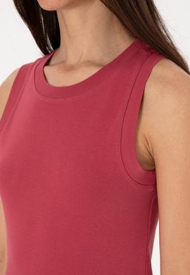 Kadın Vişne Kolsuz Bisiklet Yaka Basic Tişört - 50305841063