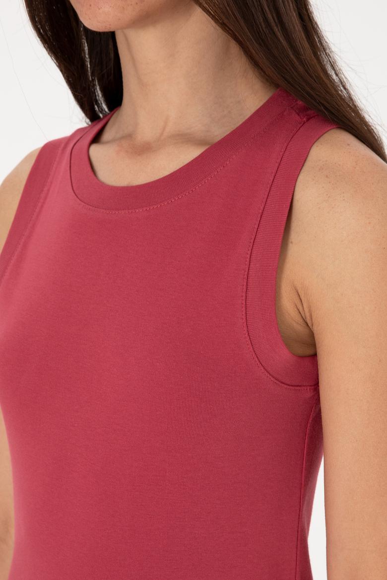 Kadın Vişne Kolsuz Bisiklet Yaka Basic Tişört - 50305841063