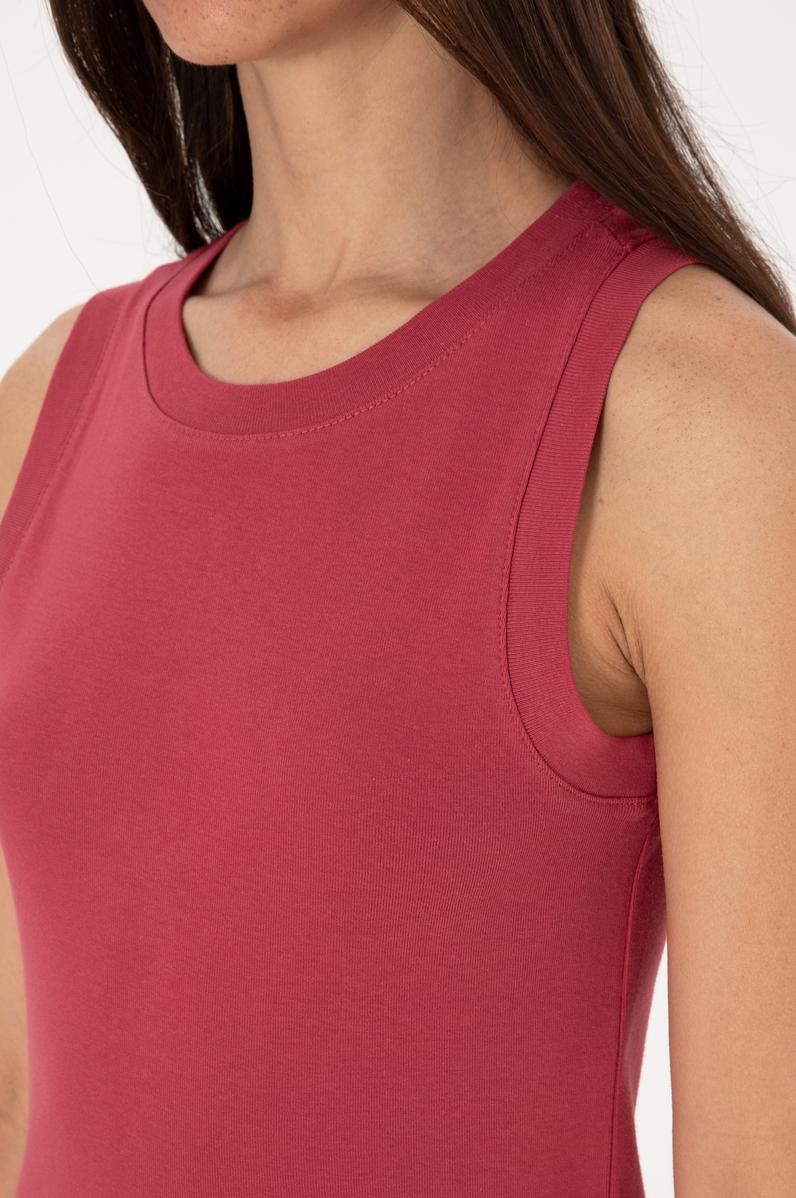 Kadın Vişne Kolsuz Bisiklet Yaka Basic Tişört