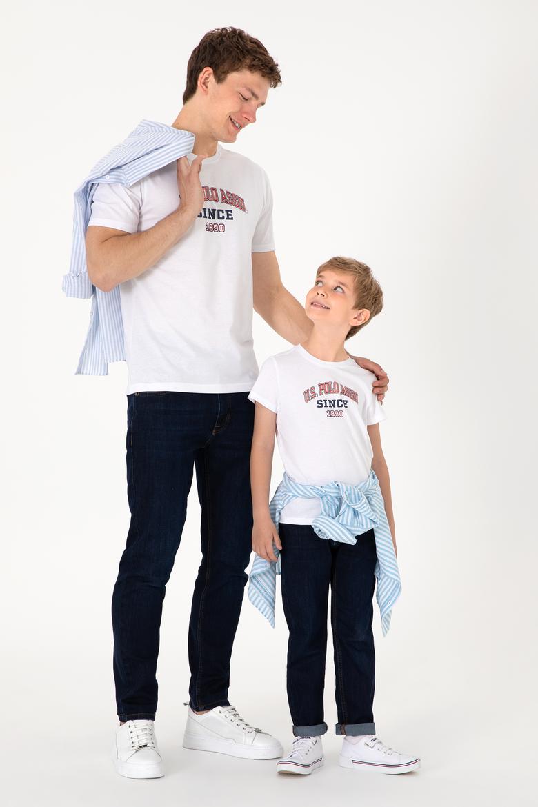 Erkek Çocuk Beyaz Bisiklet Yaka Tişört