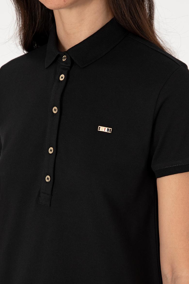 Kadın Siyah Polo Yaka Mini Boy Örme Elbise - 50305853008