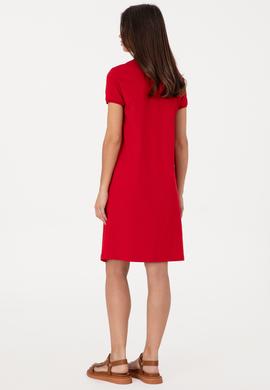 Kadın Kırmızı Polo Yaka Mini Boy Örme Elbise - 50305853009