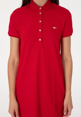 Kadın Kırmızı Polo Yaka Mini Boy Örme Elbise - 50305853009