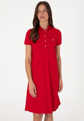 Kadın Kırmızı Polo Yaka Mini Boy Örme Elbise - 50305853009