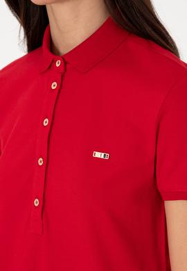 Kadın Kırmızı Polo Yaka Mini Boy Örme Elbise - 50305853009