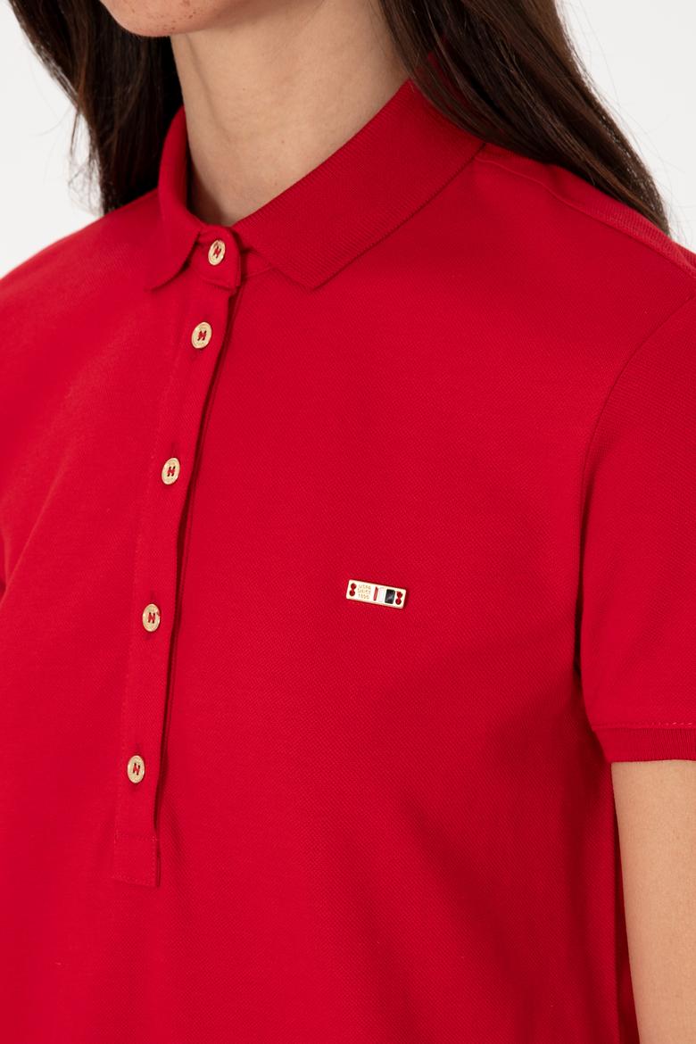 Kadın Kırmızı Polo Yaka Mini Boy Örme Elbise - 50305853009