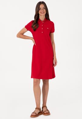 Kadın Kırmızı Polo Yaka Mini Boy Örme Elbise - 50305853009