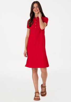 Kadın Kırmızı Polo Yaka Mini Boy Örme Elbise - 50305853015