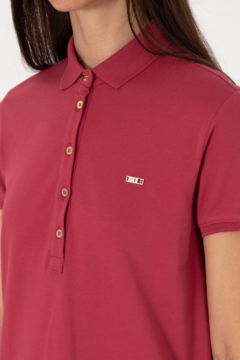 Kadın Vişne Polo Yaka Mini Boy Örme Elbise - 50305853080