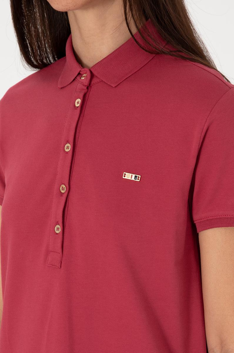 Kadın Vişne Polo Yaka Mini Boy Örme Elbise