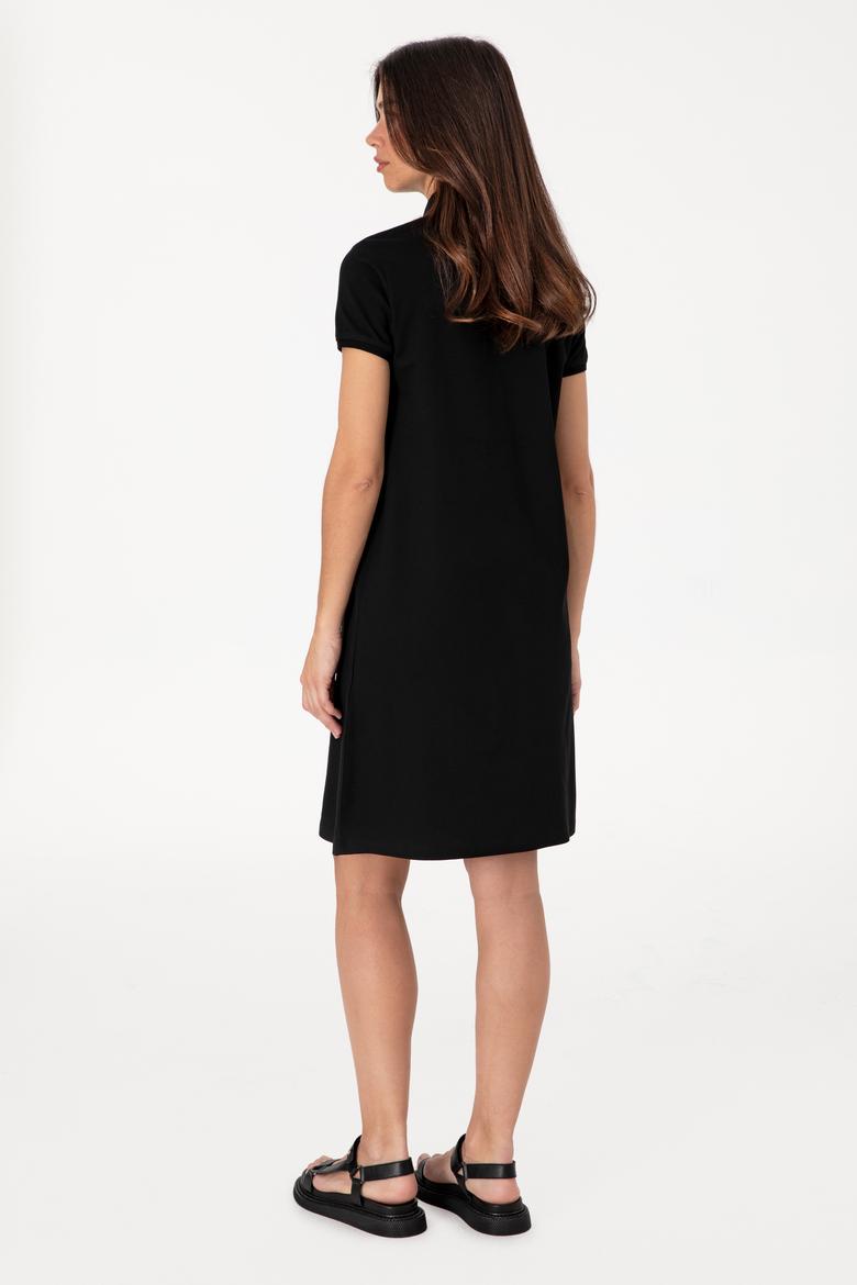 Kadın Siyah Polo Yaka Mini Boy Örme Elbise - 50305853008