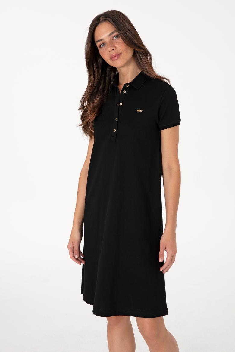Kadın Siyah Polo Yaka Mini Boy Örme Elbise - 50305853008
