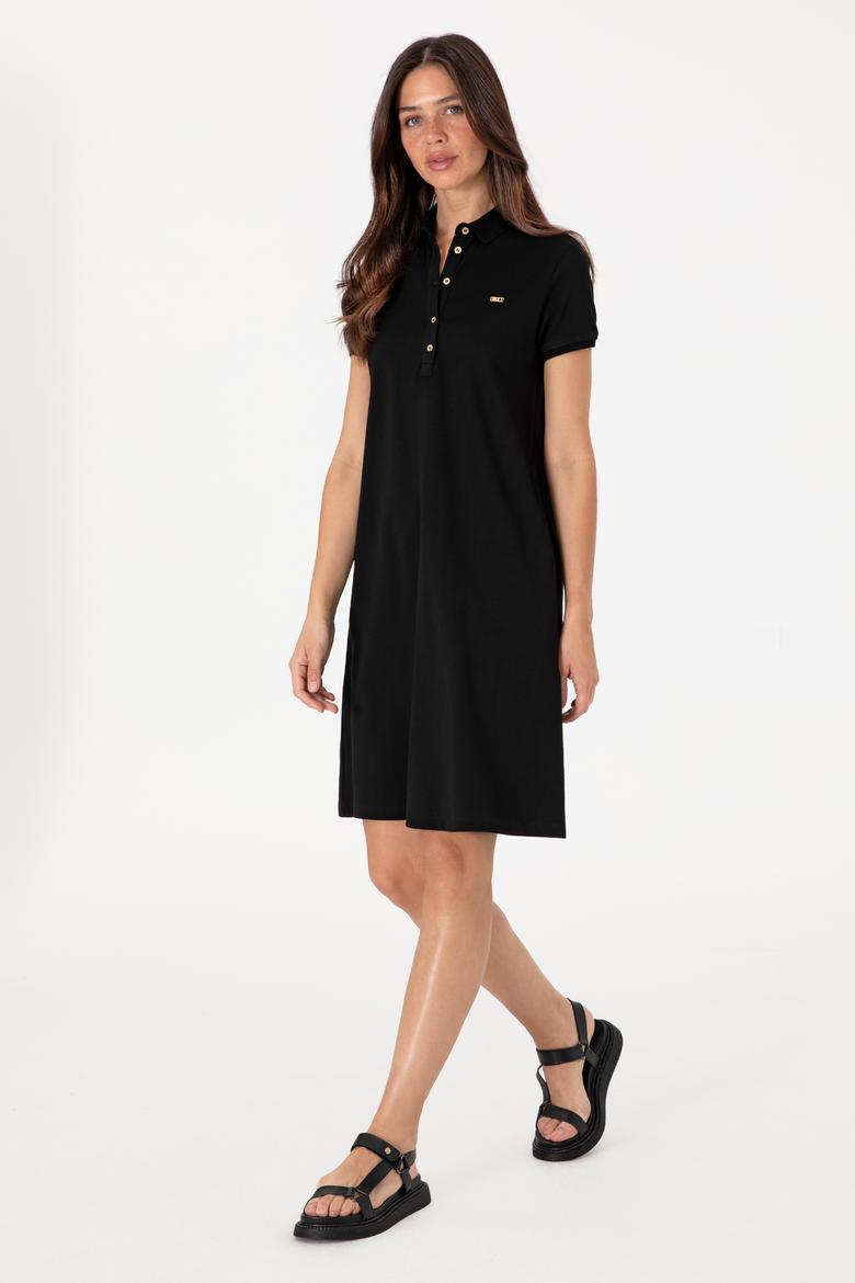 Kadın Siyah Polo Yaka Mini Boy Örme Elbise