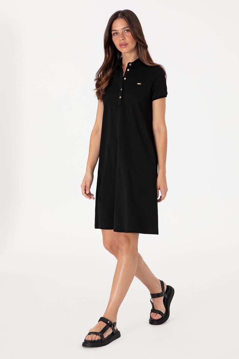 Kadın Siyah Polo Yaka Mini Boy Örme Elbise
