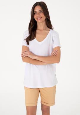 Kadın Beyaz Modal Karışımlı V Yaka Basic Tişört - 50305773003