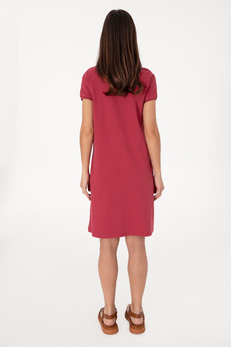 Kadın Vişne Polo Yaka Mini Boy Örme Elbise - 50305853080