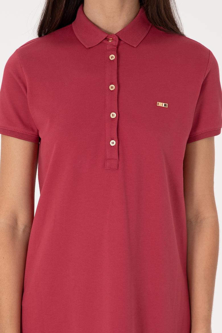 Kadın Vişne Polo Yaka Mini Boy Örme Elbise - 50305853080