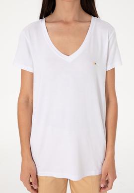 Kadın Beyaz Modal Karışımlı V Yaka Basic Tişört - 50305773003