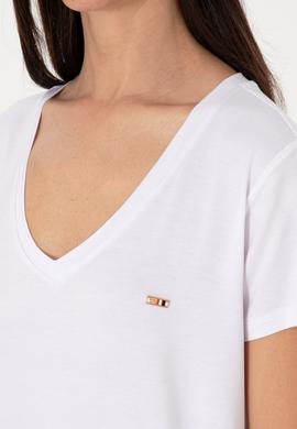 Kadın Beyaz Modal Karışımlı V Yaka Basic Tişört - 50305773003