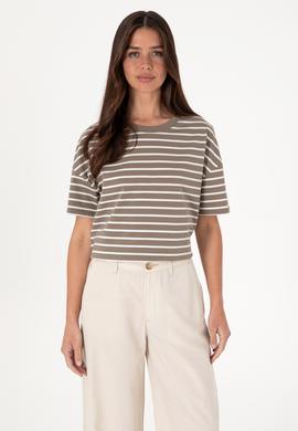 Kadın Vizon Çizgili Bisiklet Yaka Tişört - 50305911047