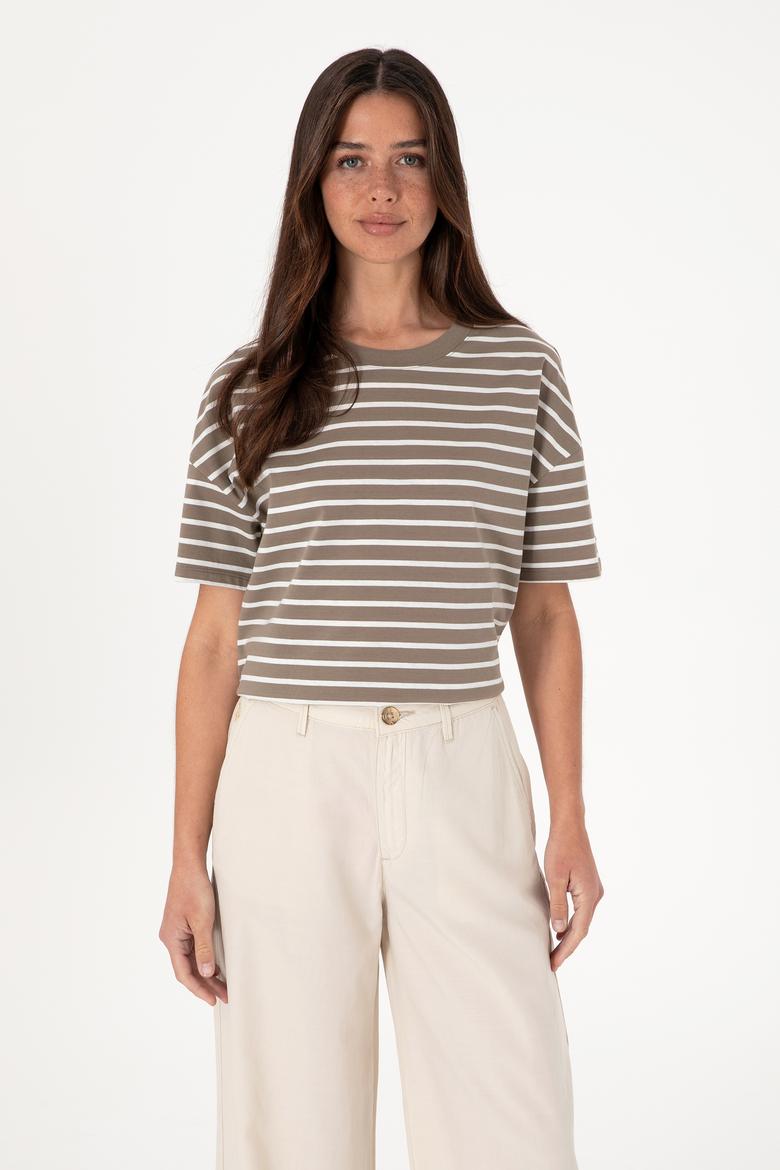 Kadın Vizon Çizgili Bisiklet Yaka Tişört - 50305911047