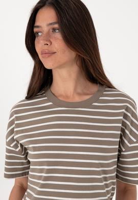 Kadın Vizon Çizgili Bisiklet Yaka Tişört - 50305911047