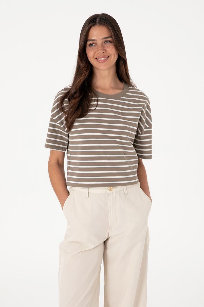 Kadın Vizon Çizgili Bisiklet Yaka Tişört