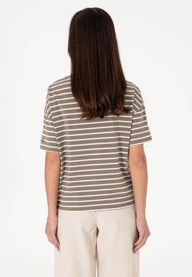 Kadın Vizon Çizgili Bisiklet Yaka Tişört - 50305911047