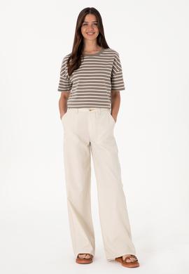 Kadın Vizon Çizgili Bisiklet Yaka Tişört - 50305911047