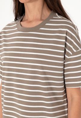Kadın Vizon Çizgili Bisiklet Yaka Tişört - 50305911047