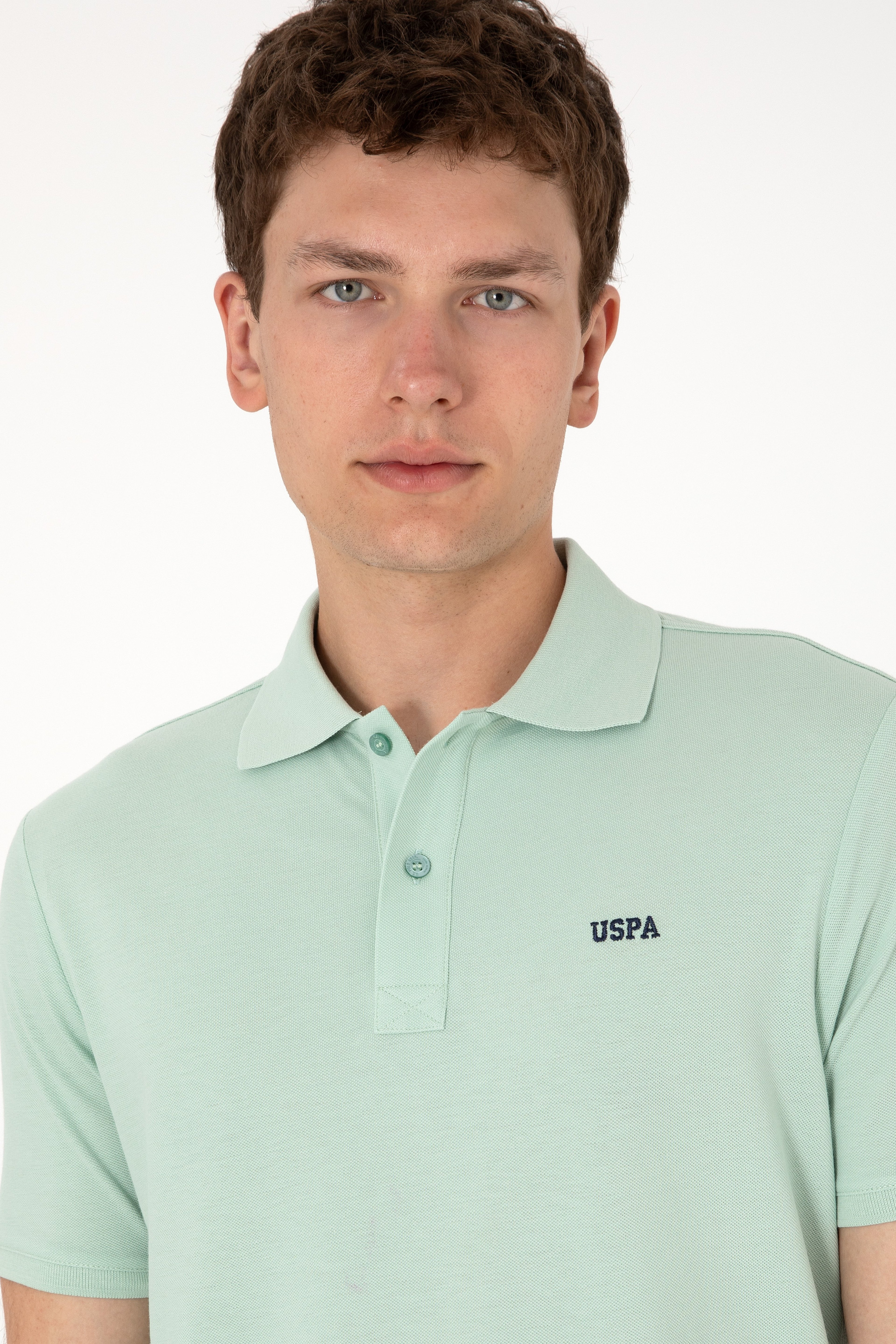Erkek Regular Fit Polo Yaka Su Yeşili Basic Tişört