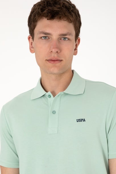Erkek Regular Fit Polo Yaka Su Yeşili Basic Tişört
