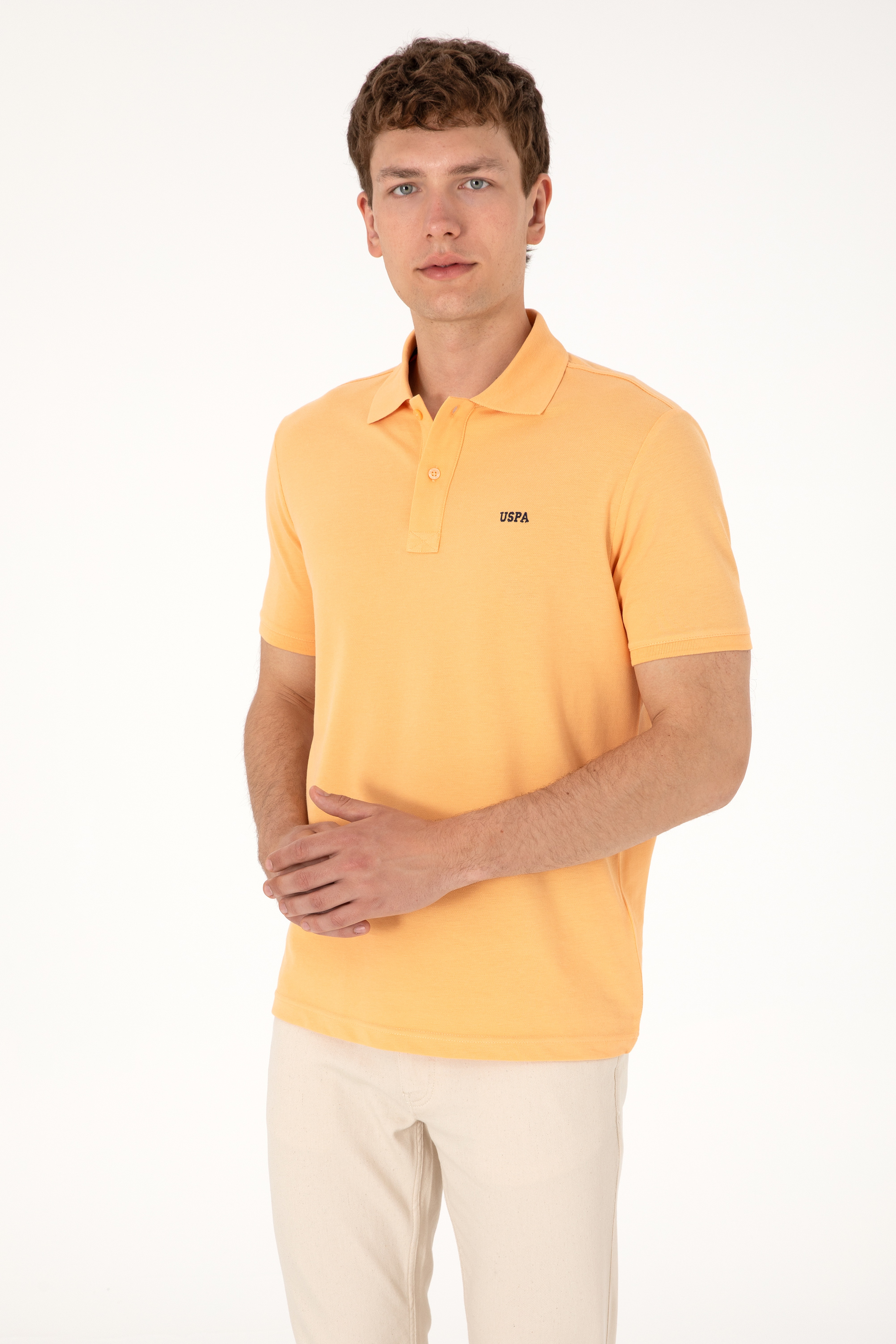 Erkek Regular Fit Polo Yaka Turuncu Basic Tişört - Image 5