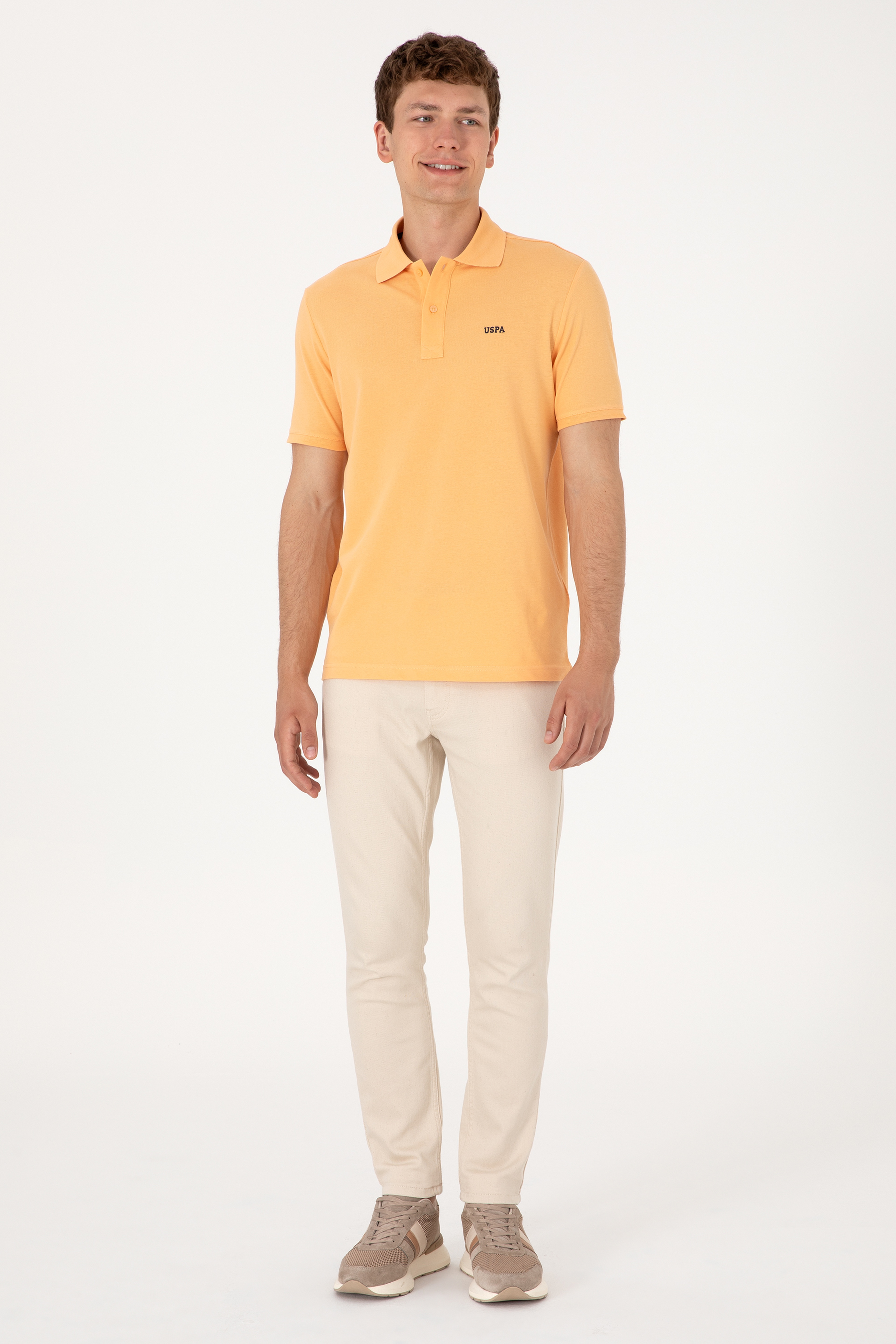 Erkek Regular Fit Polo Yaka Turuncu Basic Tişört