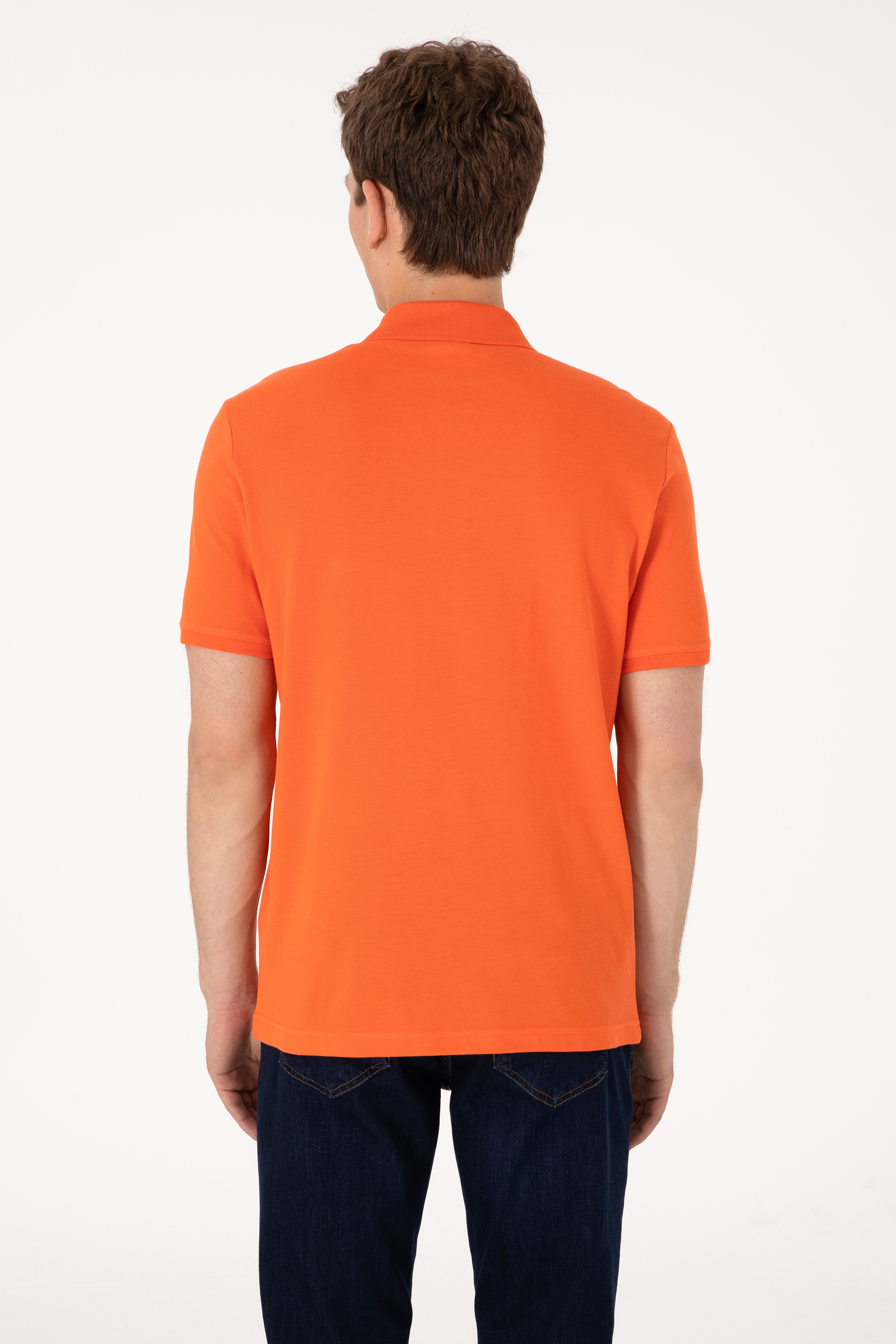 Erkek Regular Fit Polo Yaka Nar Çiçeği Basic Tişört - Image 7