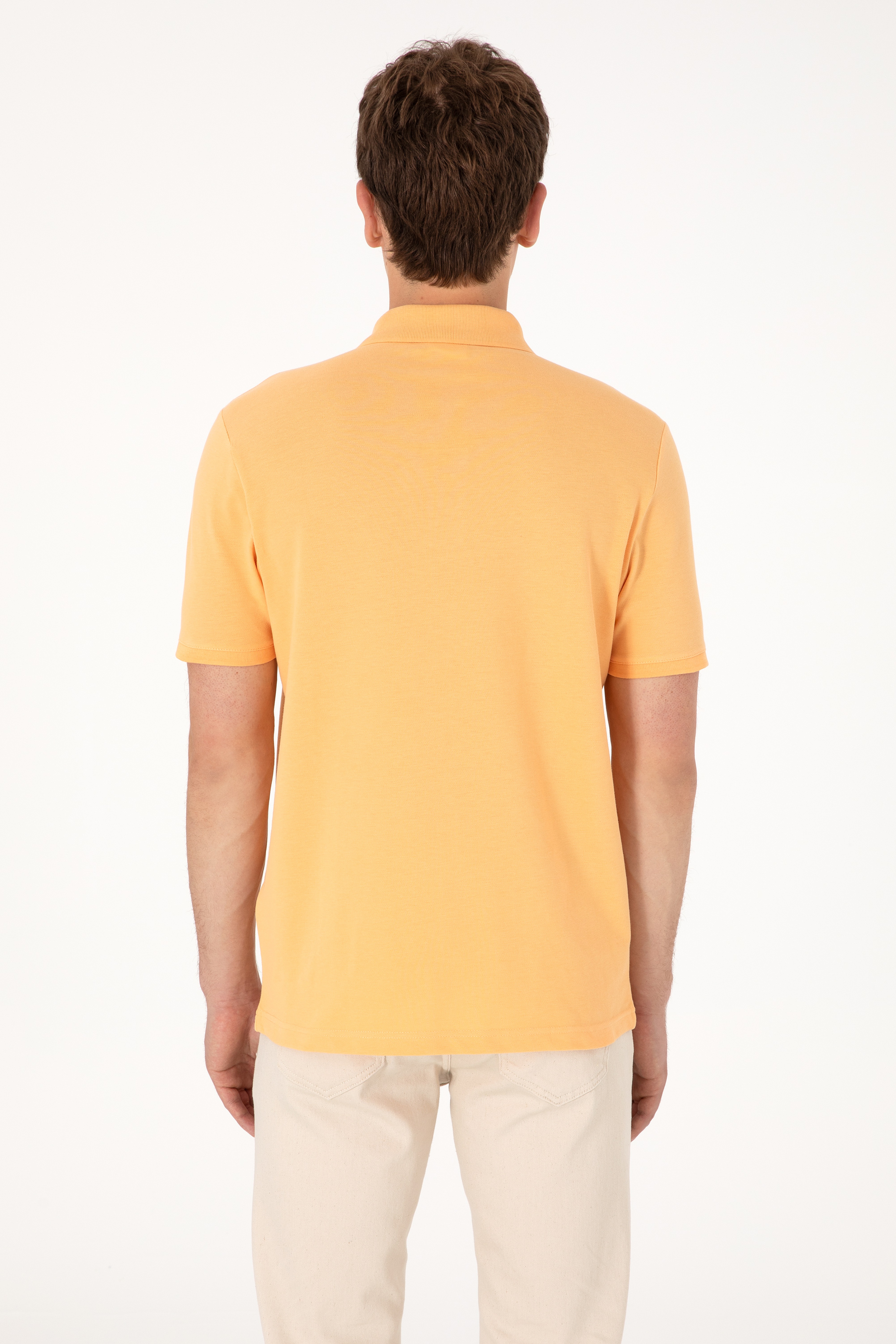 Erkek Regular Fit Polo Yaka Turuncu Basic Tişört - Image 7