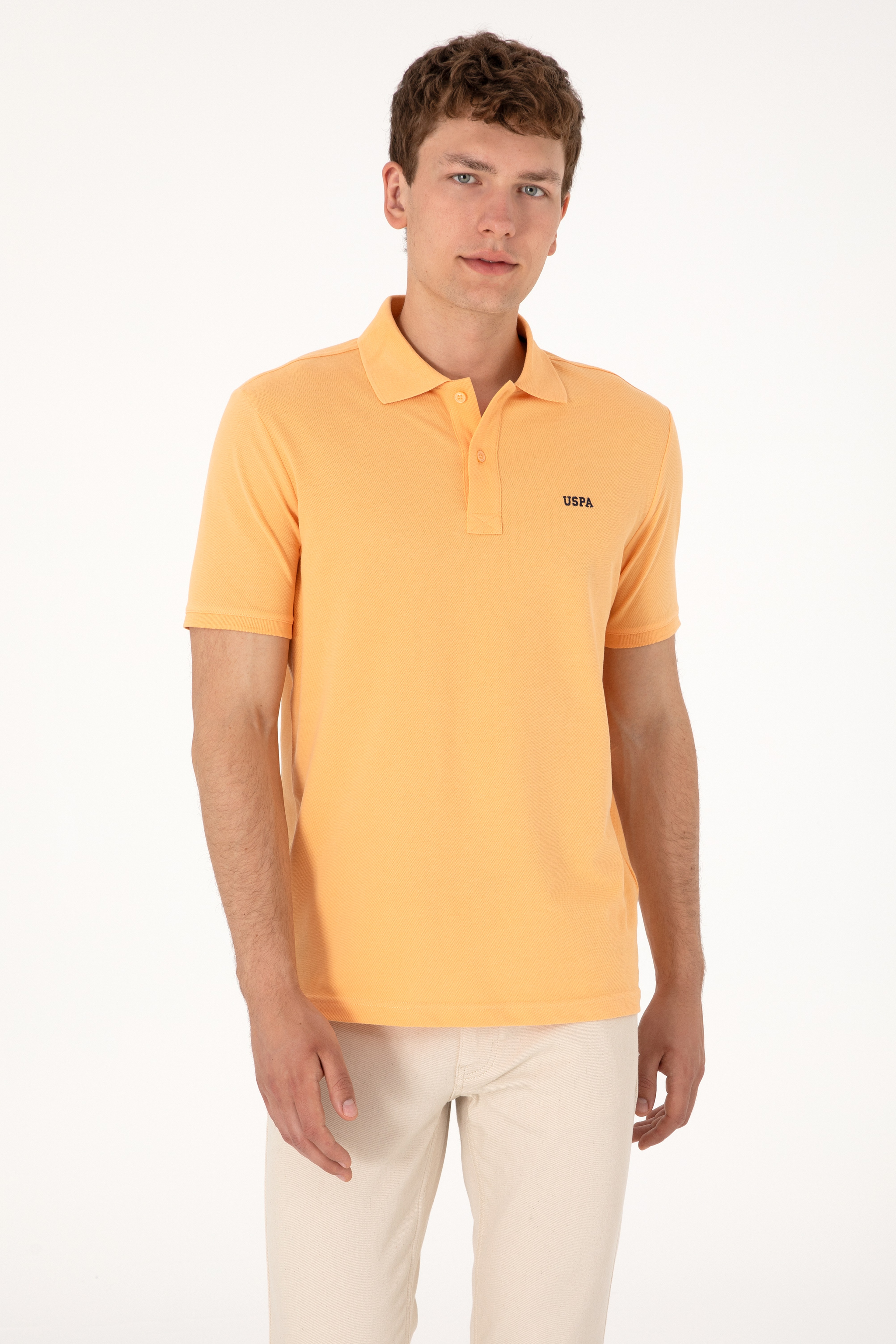 Erkek Regular Fit Polo Yaka Turuncu Basic Tişört - Image 1