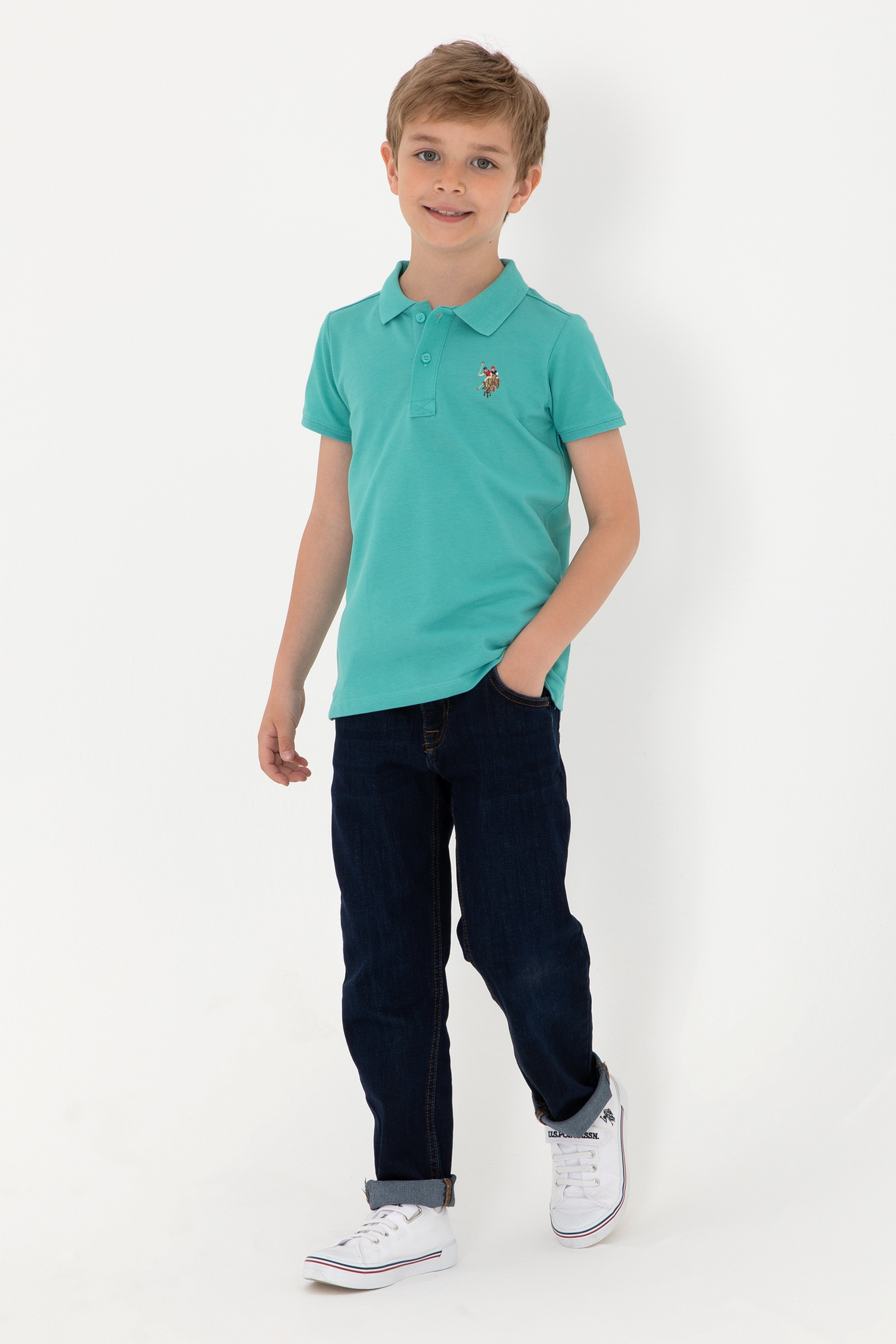 Erkek Çocuk Mint Basic Polo Yaka Tişört - Image 1
