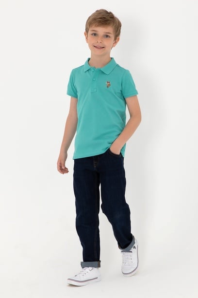 Erkek Çocuk Mint Basic Polo Yaka Tişört