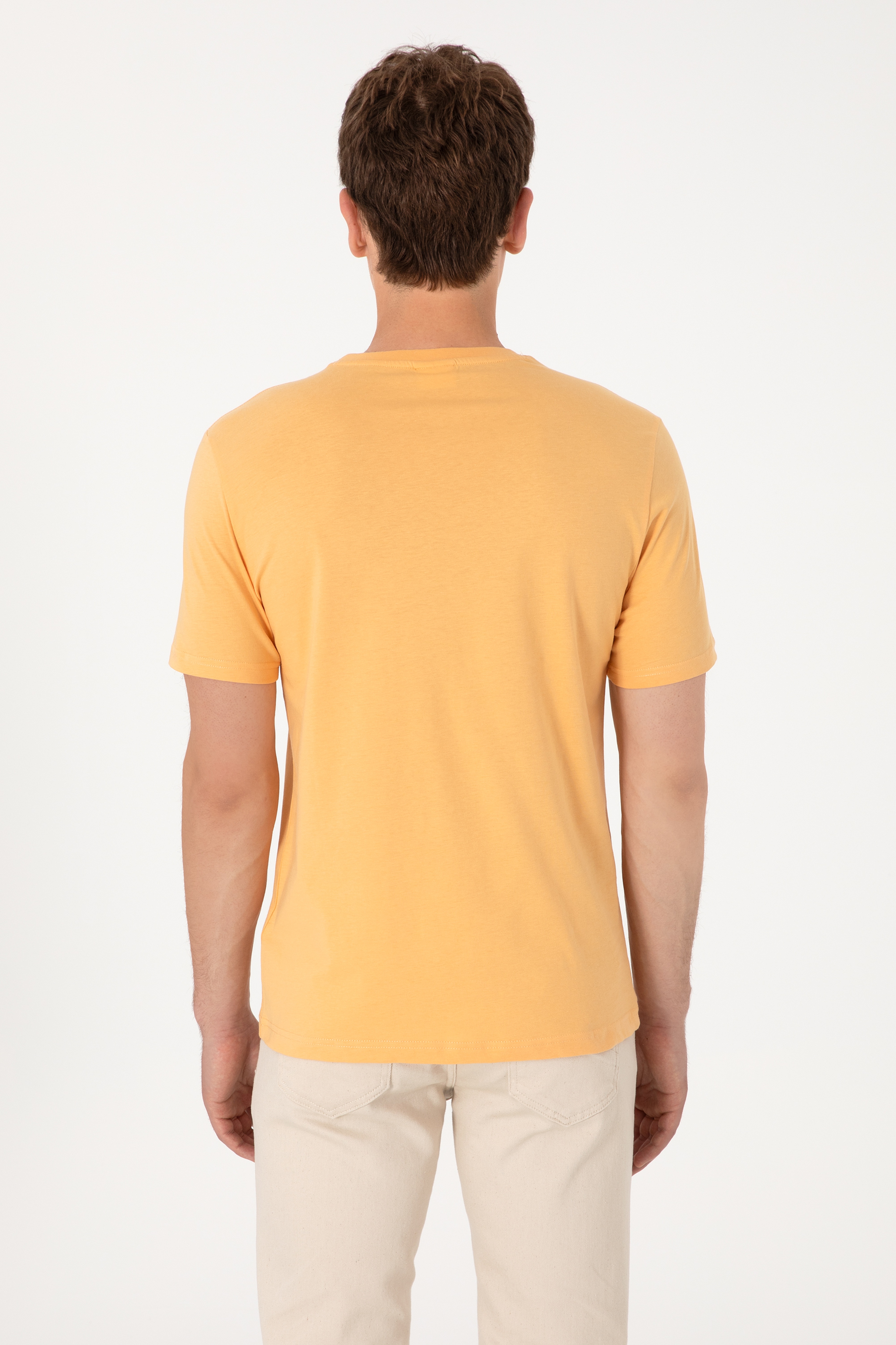 Erkek Regular Fit Bisiklet Yaka Turuncu Tişört - Image 7