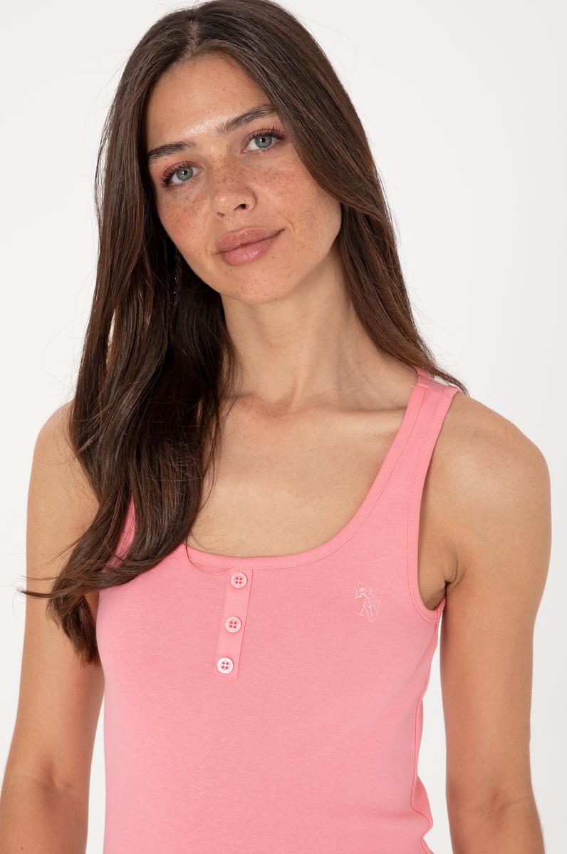 Kadın Pembe Kolsuz Bisiklet Yaka Basic Tişört