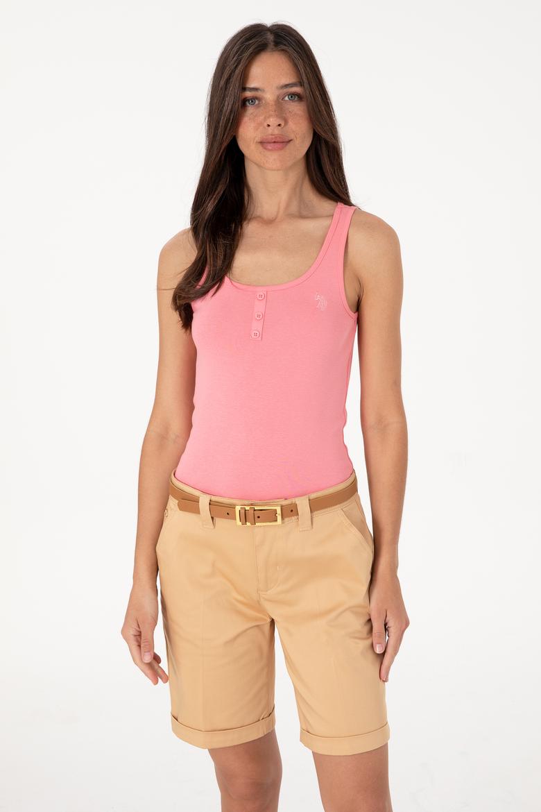 Kadın Pembe Kolsuz Bisiklet Yaka Basic Tişört