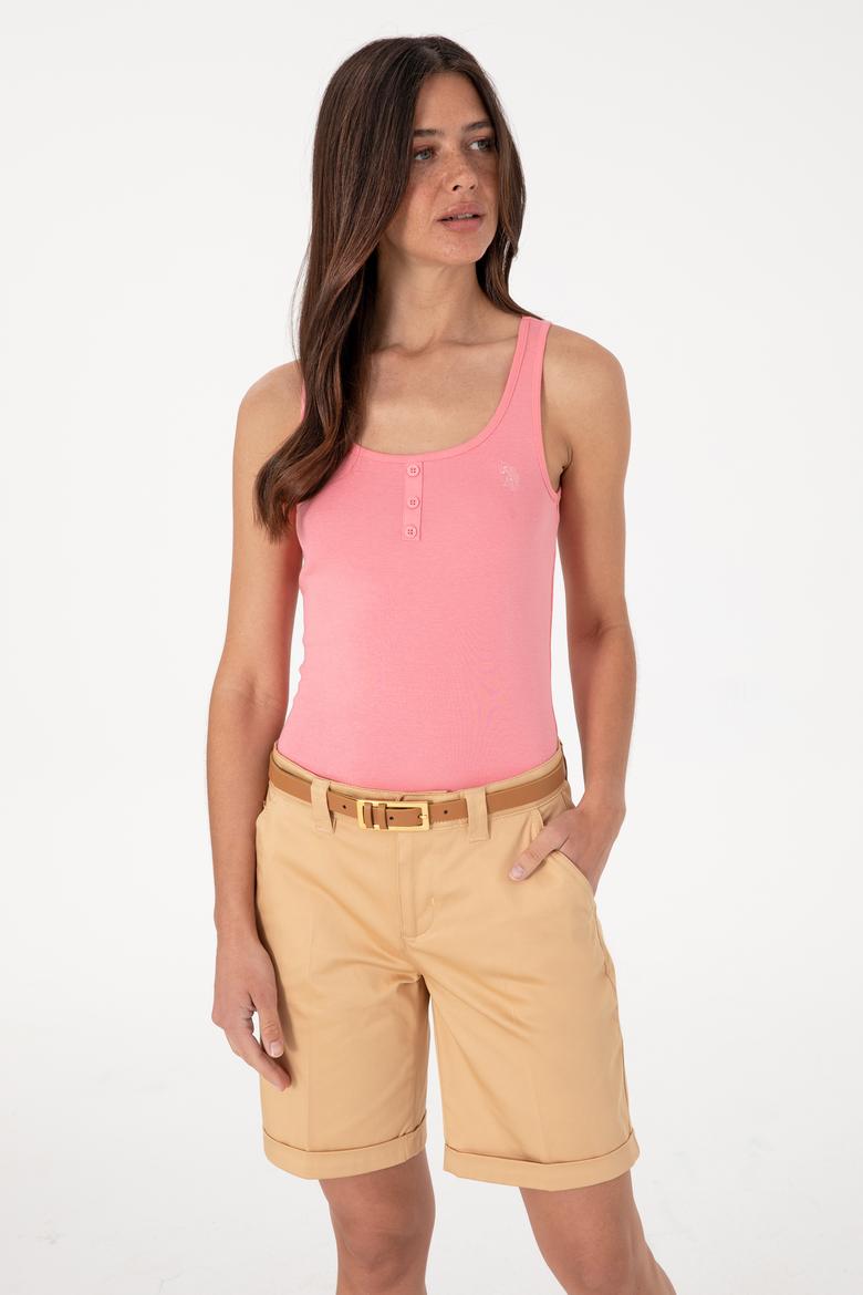 Kadın Pembe Kolsuz Bisiklet Yaka Basic Tişört - 50300895043