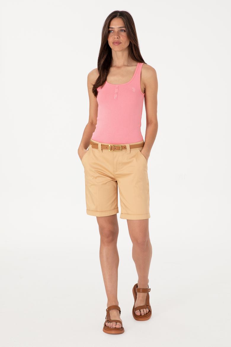 Kadın Pembe Kolsuz Bisiklet Yaka Basic Tişört - 50300895043