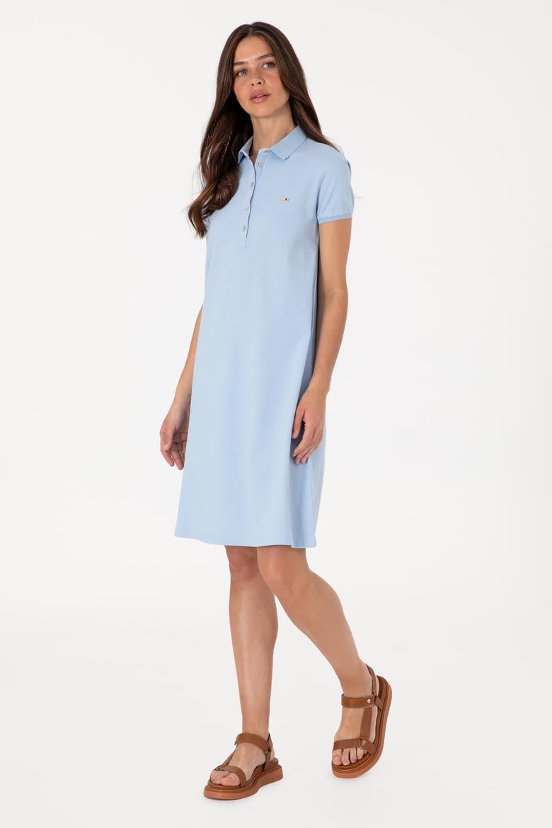 Kadın Açık Mavi Polo Yaka Mini Boy Örme Elbise - 50305853072