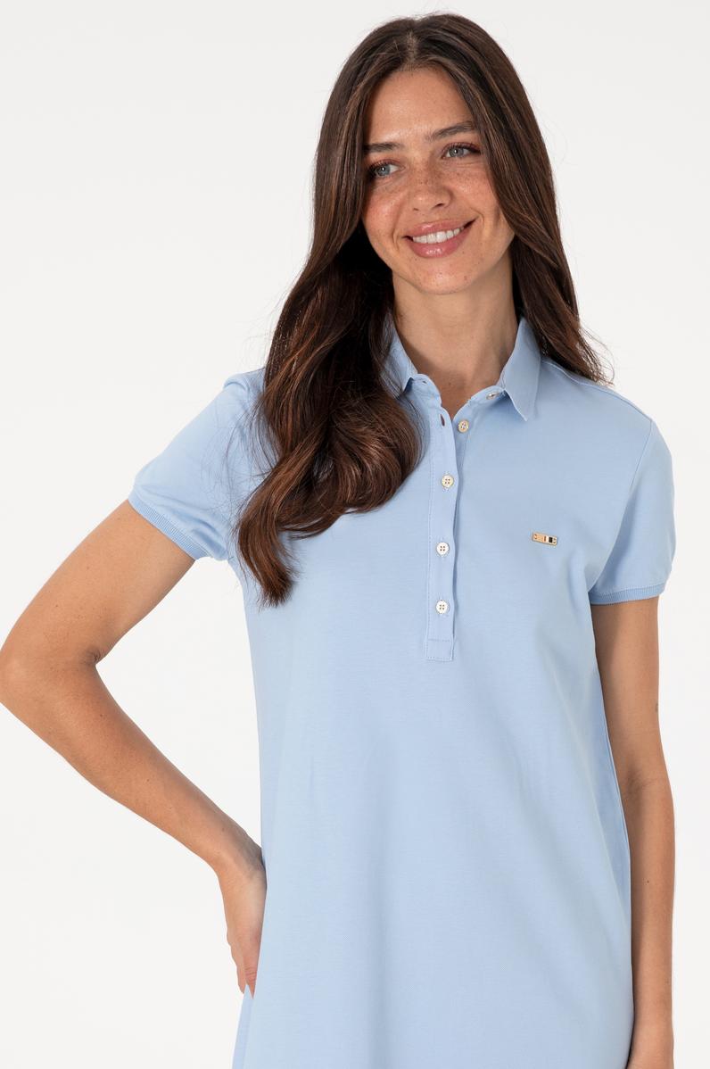 Kadın Açık Mavi Polo Yaka Mini Boy Örme Elbise