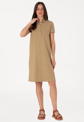 Kadın Haki Polo Yaka Mini Boy Örme Elbise - 50305853088