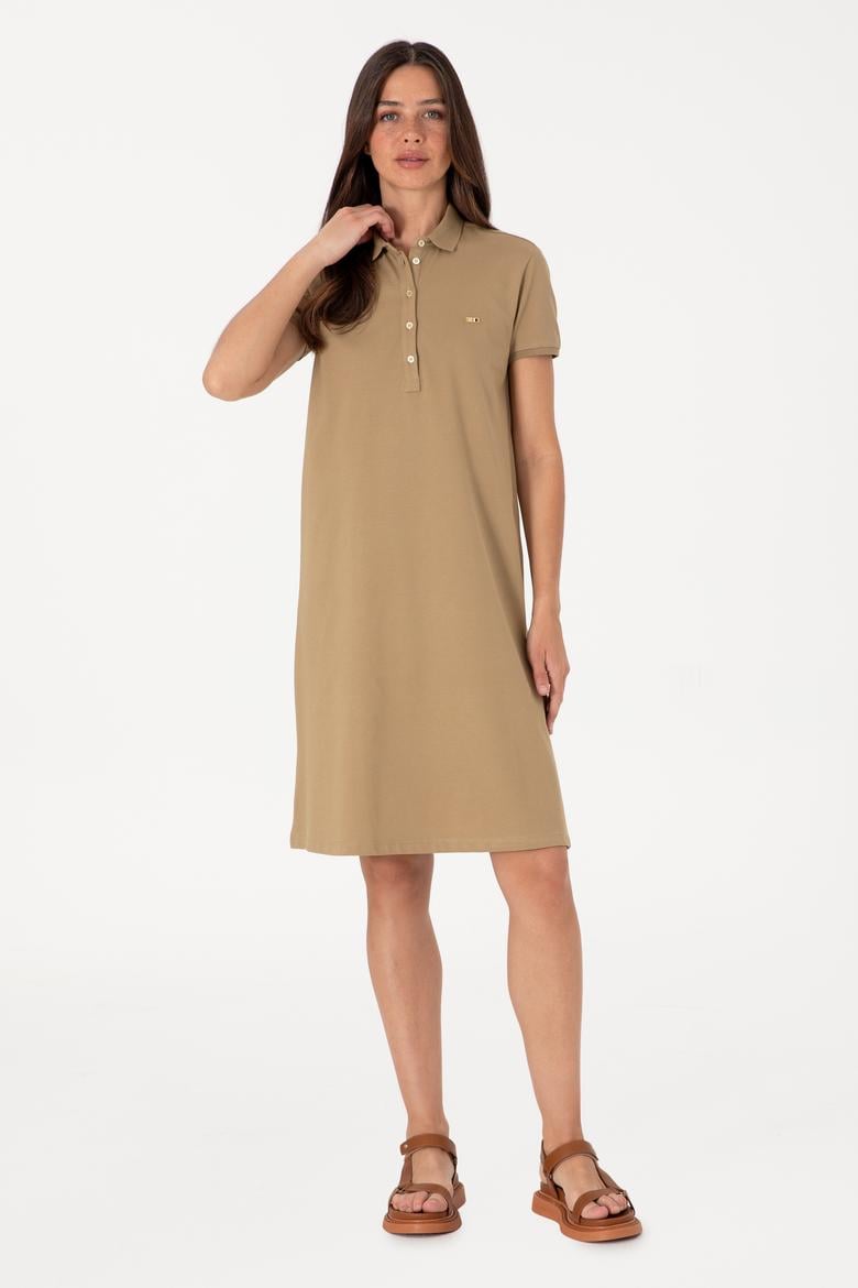 Kadın Haki Polo Yaka Mini Boy Örme Elbise - 50305853088