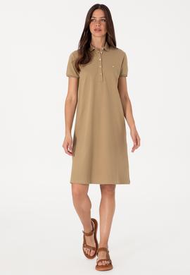 Kadın Haki Polo Yaka Mini Boy Örme Elbise - 50305853088